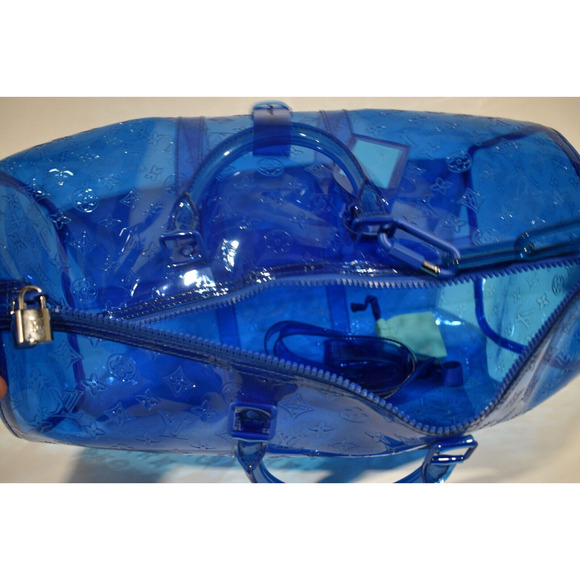 Louis Vuitton Keepall Bandouliere 50 Blue PVC Monogram Weekend Duffle Travel Bag - Picture 8 of 11